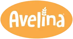 Avelina logo with wheat design on orange background.