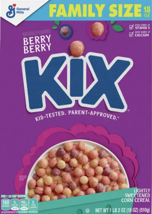 Berry-flavored Kix cereal box, family size, 18 oz.