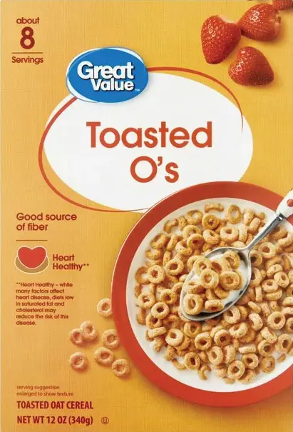 Cereal box featuring a spoonful of toasted O's.