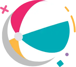 Colorful beach ball with geometric pattern.