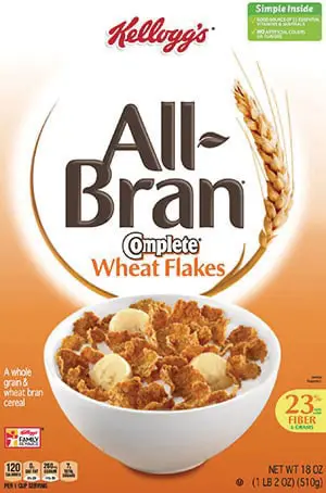 Kellogg's All-Bran wheat flakes cereal box.