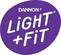 Dannon Light + Fit logo on a purple background.