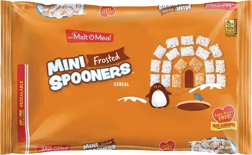Cereal package featuring penguin and igloo design.