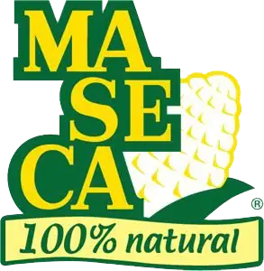 Maseca logo with corn graphic, 100% natural text.