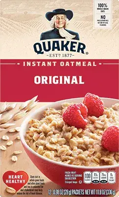 Quaker Original Instant Oatmeal with raspberries on top.