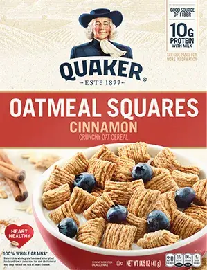 Cereal box with oatmeal squares and blueberries.