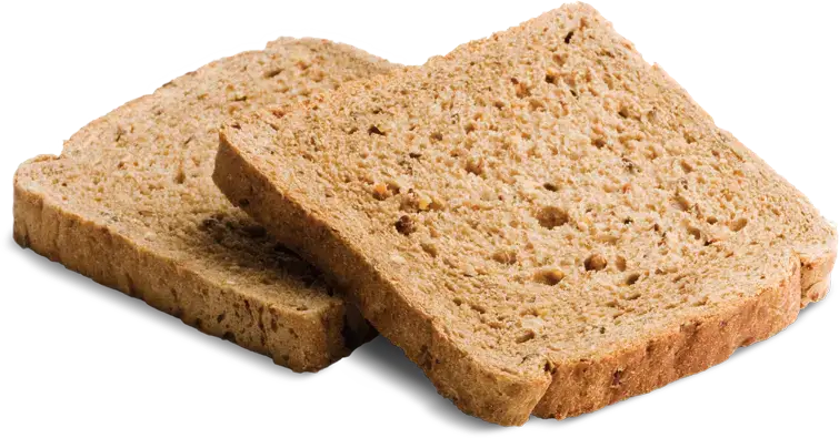 Two slices of whole grain bread overlapping.