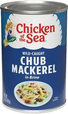 Can of wild-caught chub mackerel in brine.