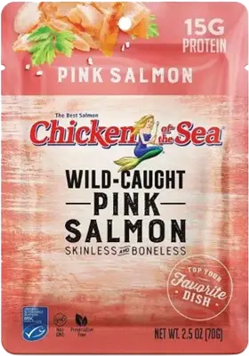 Chicken of the Sea pink salmon packaging.